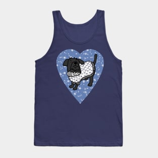 Cute Dog in Winter Sweater Blue Heart Valentines Day Tank Top